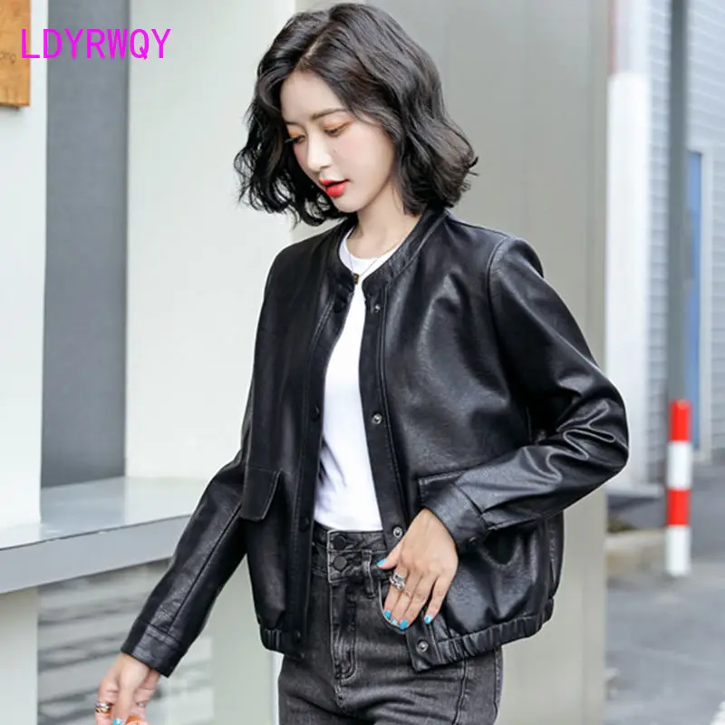 Standing Collar Leather Coat Women\'s 2023 Autumn New Korean Version Small Motorcycle Leather Jacket Women