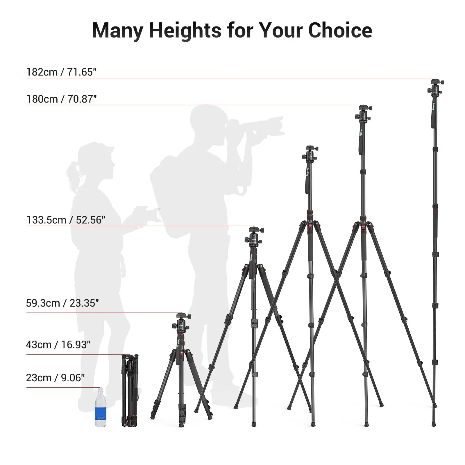 SmallRig Aluminum Camera Tripod  Load 15kg Max Height 180cm,Folded Length 43cm Compact Lightweight with 360° Rotating Ball 3935