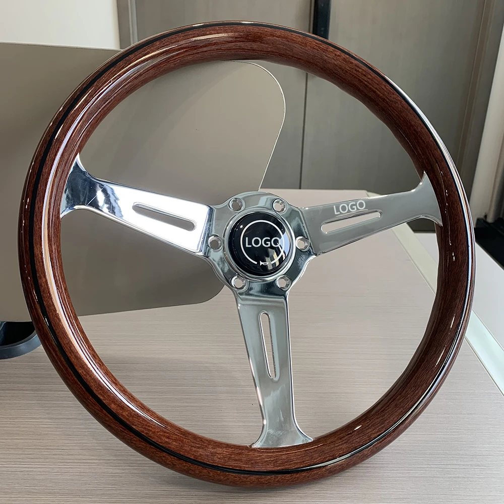 TIYPEOR Universal JDM Wood Style ABS Steering Wheel 14inch Classic Vintage Sports Car Steering Wheel