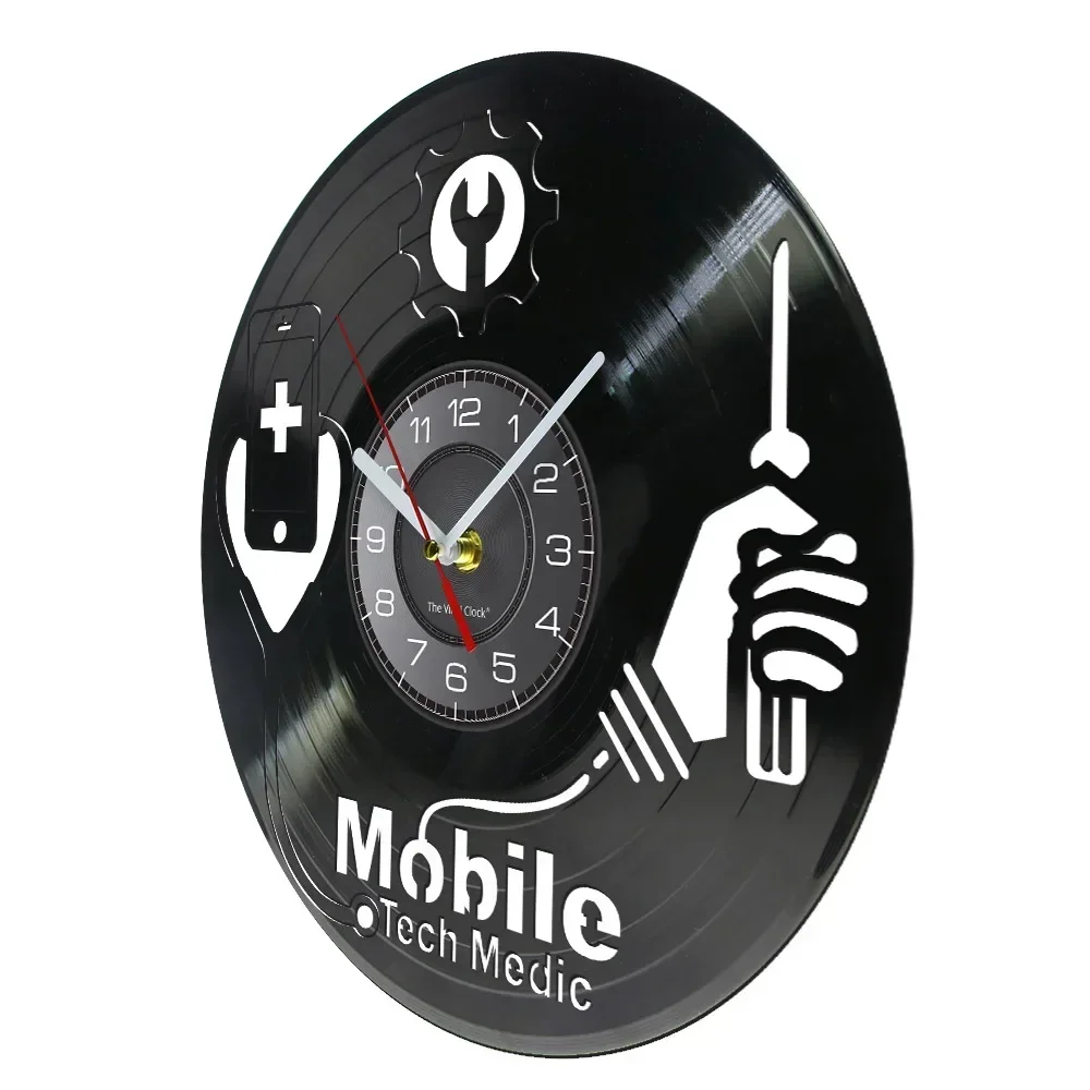 Smart Devices Hospital Fix Sign Mobile Phone Repair Shop Logo Wall Art Wall Clock Mobile Tech Medic Vinyl Record Wall Clock