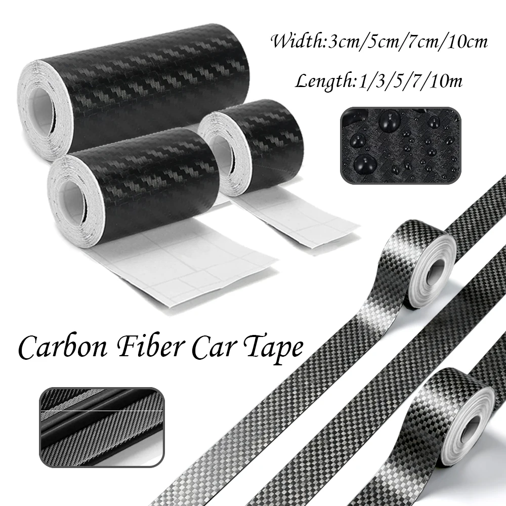 1-10M Carbon Fiber Car Wrap Black Tape Sticker Door Mirror Paste Protector Strip DIY Protect Film Waterproof Adhesive