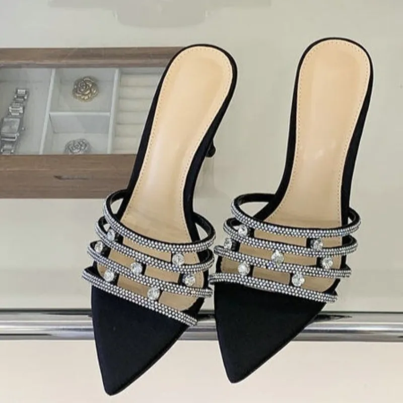 

New Trend Rhinestone Slippers Summer French Pointed Toe Sexy Western Style Hollow Stiletto Sandals