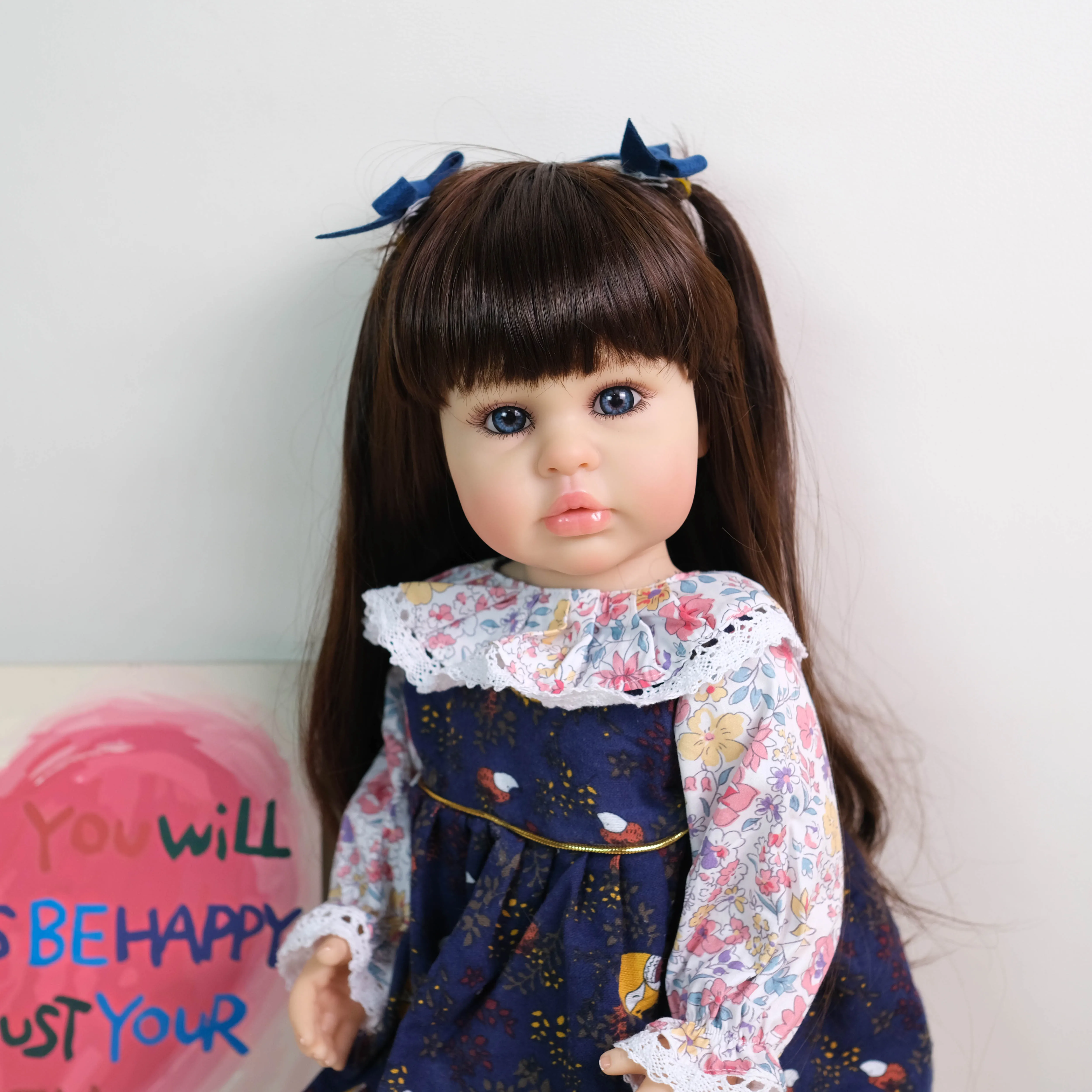 NPK 22'' Handmade Full Body Vinyl Soft Touch Reborn Toddler Princess Ellie with Standing Legs Long Hair Lifelike Real Baby Doll