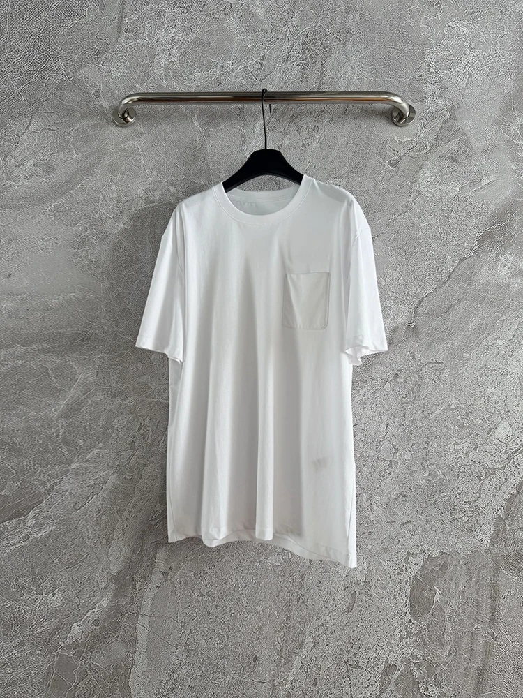 Summer Fashion Daily Casual White Color Cotton Simplicity T-Shirts Women's O-Neck Pocket Short Sleeve Loose Versatile Tops