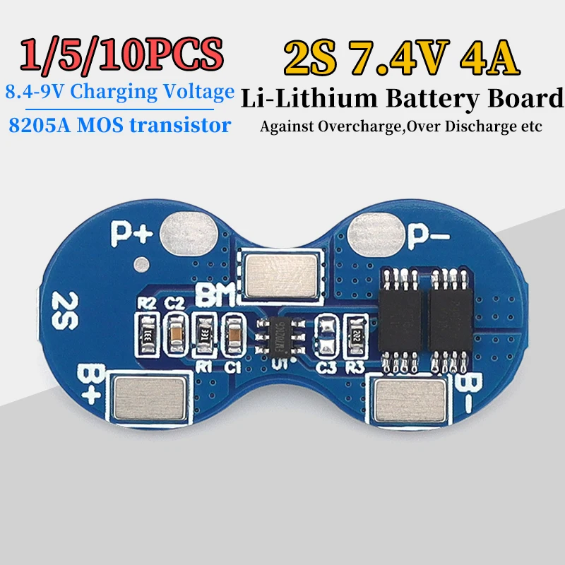 1/5/10pcs 2S 7.4V Li-Lithium Battery Board with Dual 8205A MOS 8.4-9V Charging Voltage 4A for DIY Battery Management System