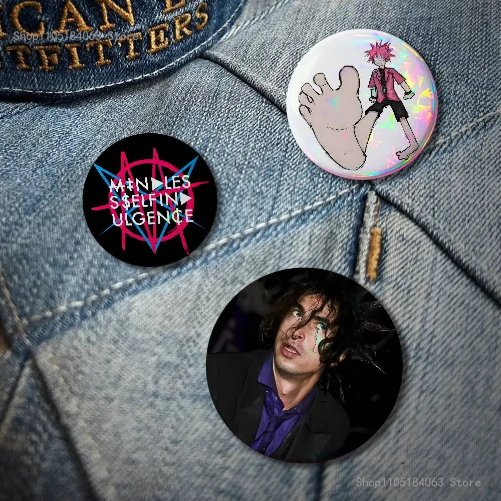 M-Mindless Self Indulgence Jimmy Reflective Pin Tinplate Round Brooch Cartoon Cosplay Badges for Bag Hat Toys Gifts