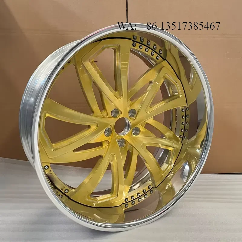 LZT-1166 Polished Lip Brushed Gold Center 2PC Deep Dish 5x114.3 Alloy Wheels Rims 22 24 26 for Ford Mustang F150 Bronco