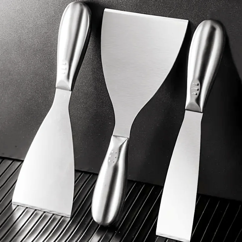 ‌3pc Stainless Steel Scraper Set - Heavy Duty Wall Putty Knife, Multi-Blade Paint/Paste Remover & Cutting Tool Kit