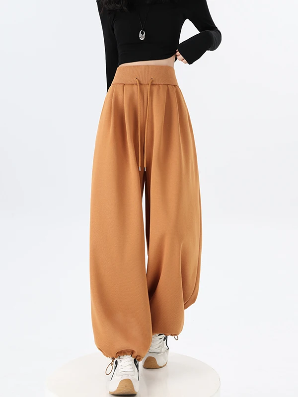 하이웨이스트 와이드 레그 스포츠 팬츠 여성용 봄 가을 루즈핏 캐주얼 스웨트팬츠 바지 한국 스타일 스트레이트 컷