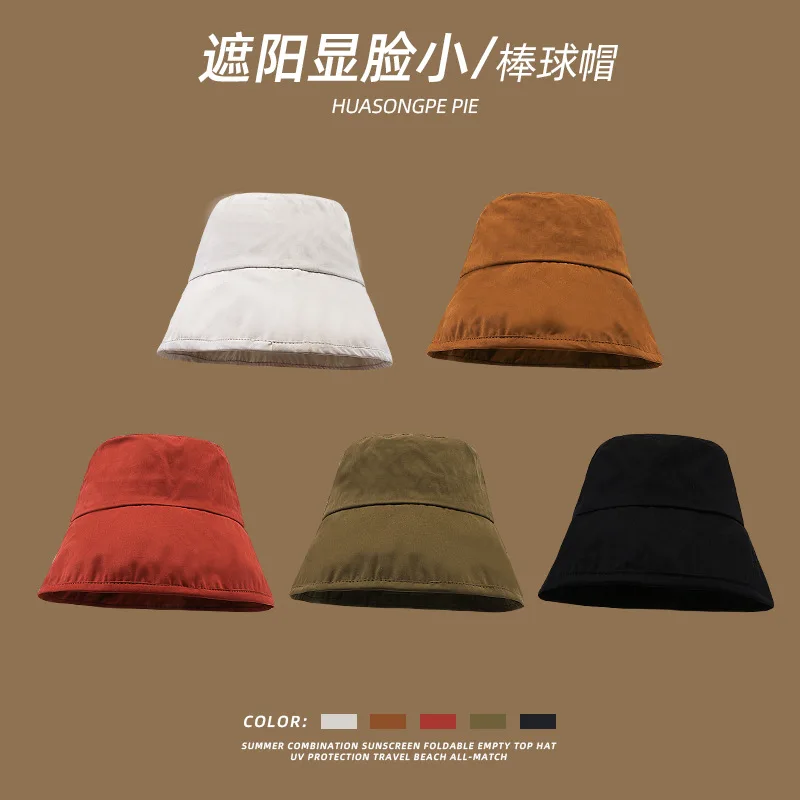 Summer Widened Big Brim Fisherman Hat Women's Simple Pure Color All-Matching UV Protection Face Small Fashion and Trendy Style B