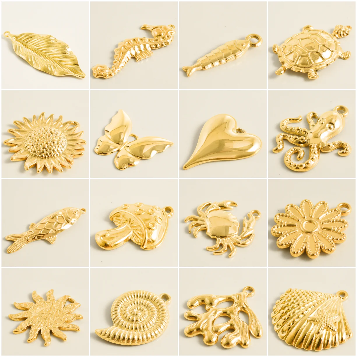 10pcs/lot Stainless Steel Turtle Seahorse Fish Mushroom Pendants Conch Squid Crab Shell Charms Jewelry Making Findings Necklaces