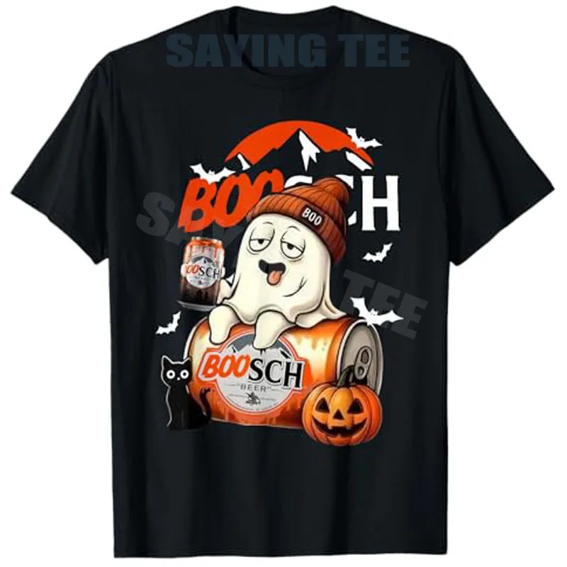 

Boo Ghost Halloween Beer Party Drinking Spooky Season Men T-Shirt Y2k Funny Drinker Graphic Outfit Short Sleeve Saying Tee Tops