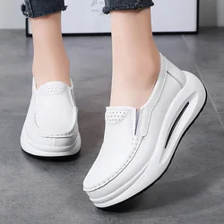 2024 Spring Autumn Women Flats Platform Loafers Ladies Leather Comfort Wedge Moccasins Orthopedic Slip On Casual Shoe plus sizes