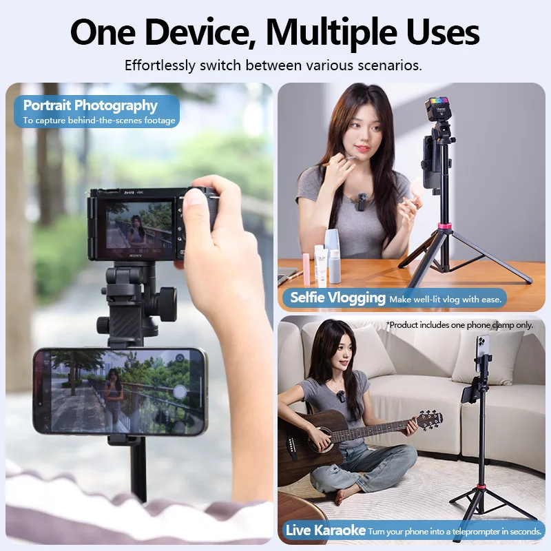 Ulanzi MT-78 1.85M Quick Release Tripod with Remote Phone Holder Cold Shoe Mount 1/4\'\' for Phone Camera Video Light Flash Mic