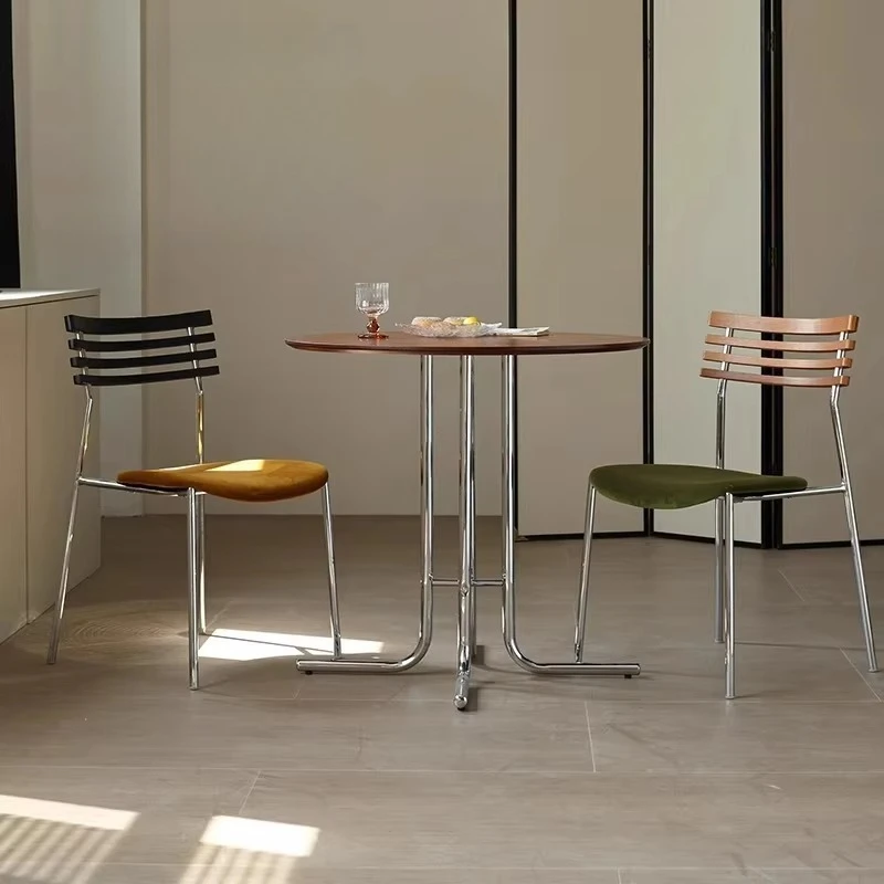 Nordic Iron Art Stool with Backrest Solid Wood Seat Retro Luxury Dining Chair for Small Spaces Living