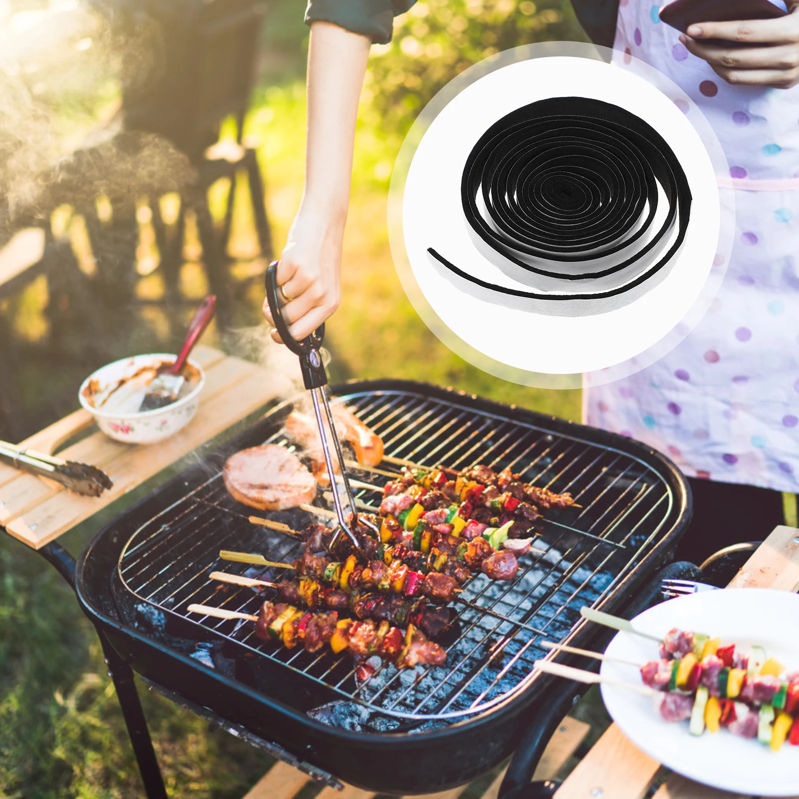 

3.6M High Temperature Seal Strip Self Adhesive Black BBQ Gasket Smoker Flame Retardant Outdoor Cooking Seal Practical Camping