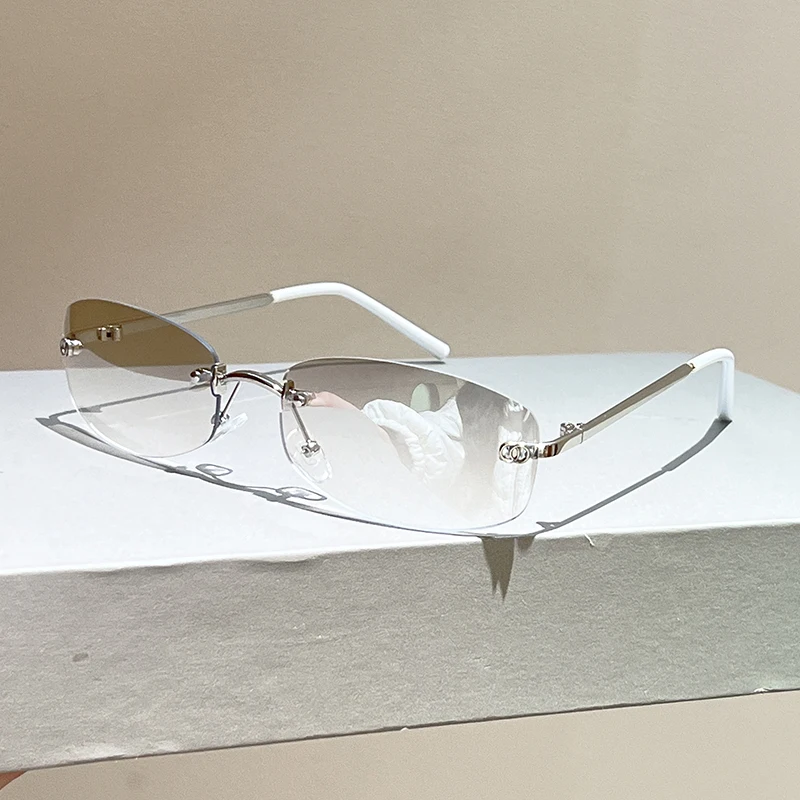 Lunettes de soleil vintage sans monture KAMMPT pour femme – Nouveauté 2026 – Chic, décontractées, tendance, élégantes – Design de marque de luxe – Idéales pour l'extérieur