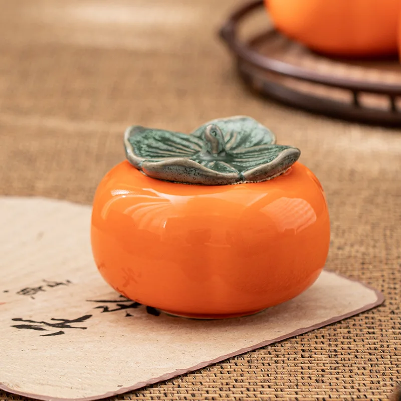 Chinese Style Creative Ceramic Persimmon Tea Can Cute Mini Airtight Storage Tank Home Household Supplies Wedding Gift Candy Jar