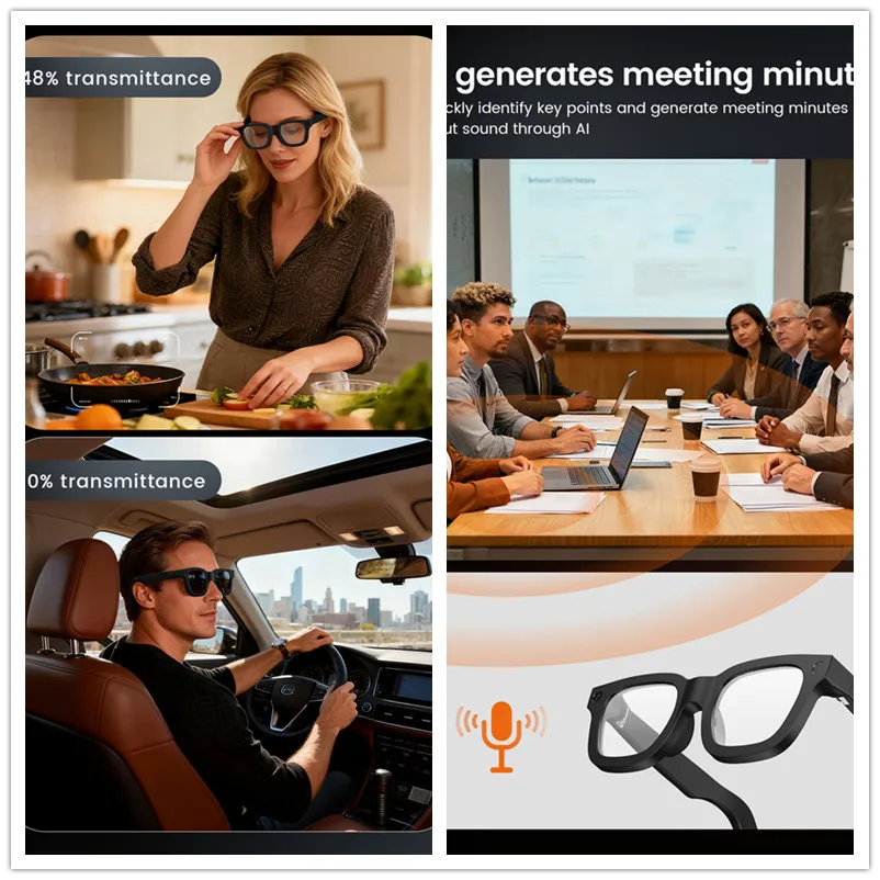 New Smart Glasses HD 8K Electrochromic Lens Bluetooth Call Music AI Voice Translate Video Recording Camera Sunglasses Men Women