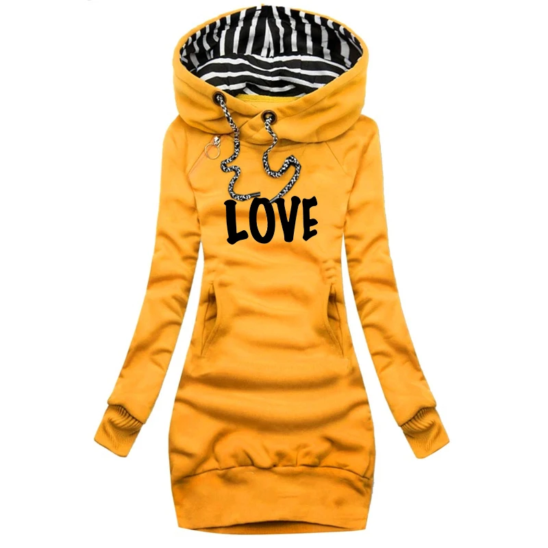 Fashion Love Printed Women Autumn Winter Long Sleeve Casual Hoodies Dress Sweater Dress Plus Size