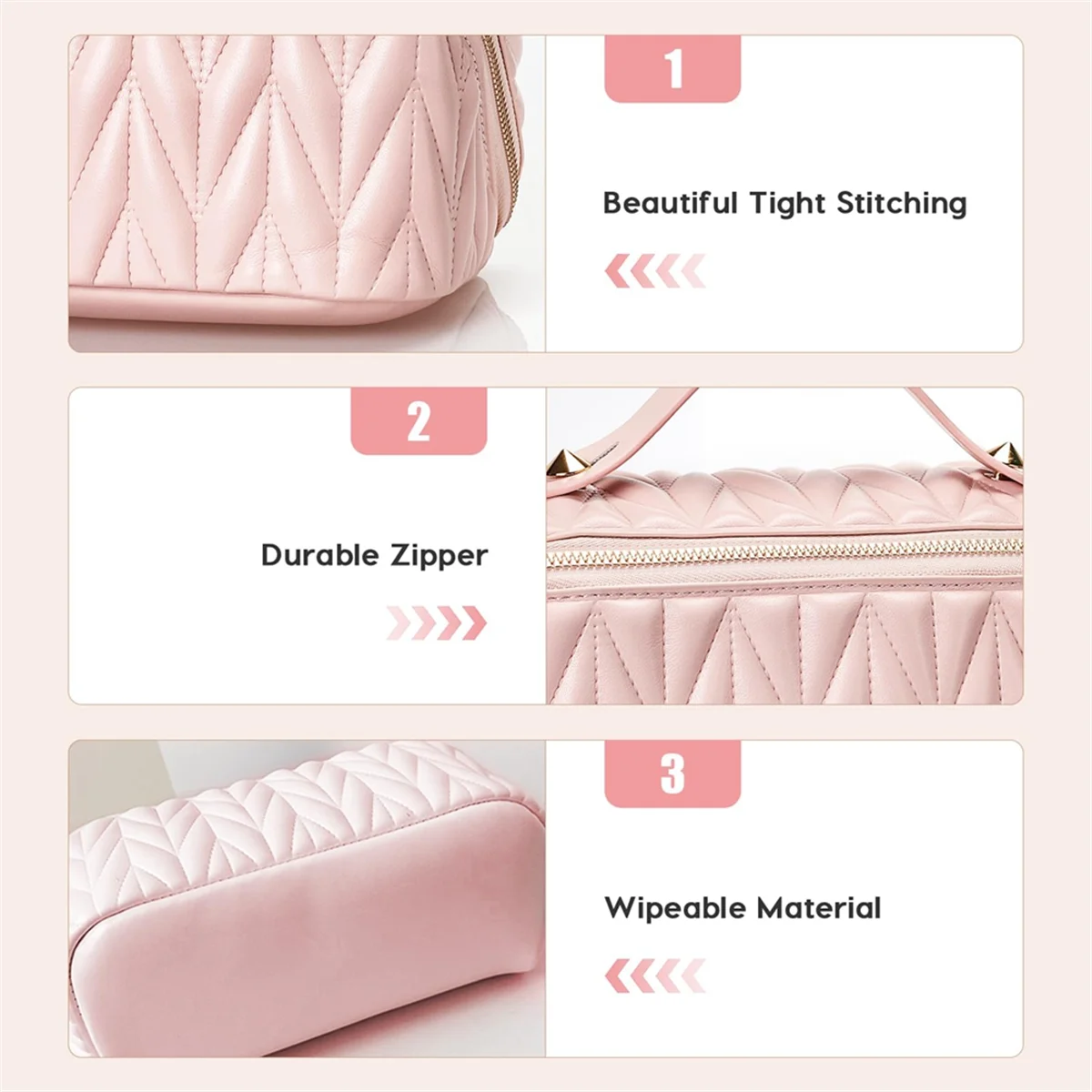 ABQR Borsa da trucco da viaggio in pelle Borsa da toilette di grande capacità Organizzatore per donna con tasca interna impermeabile, Verde chiaro