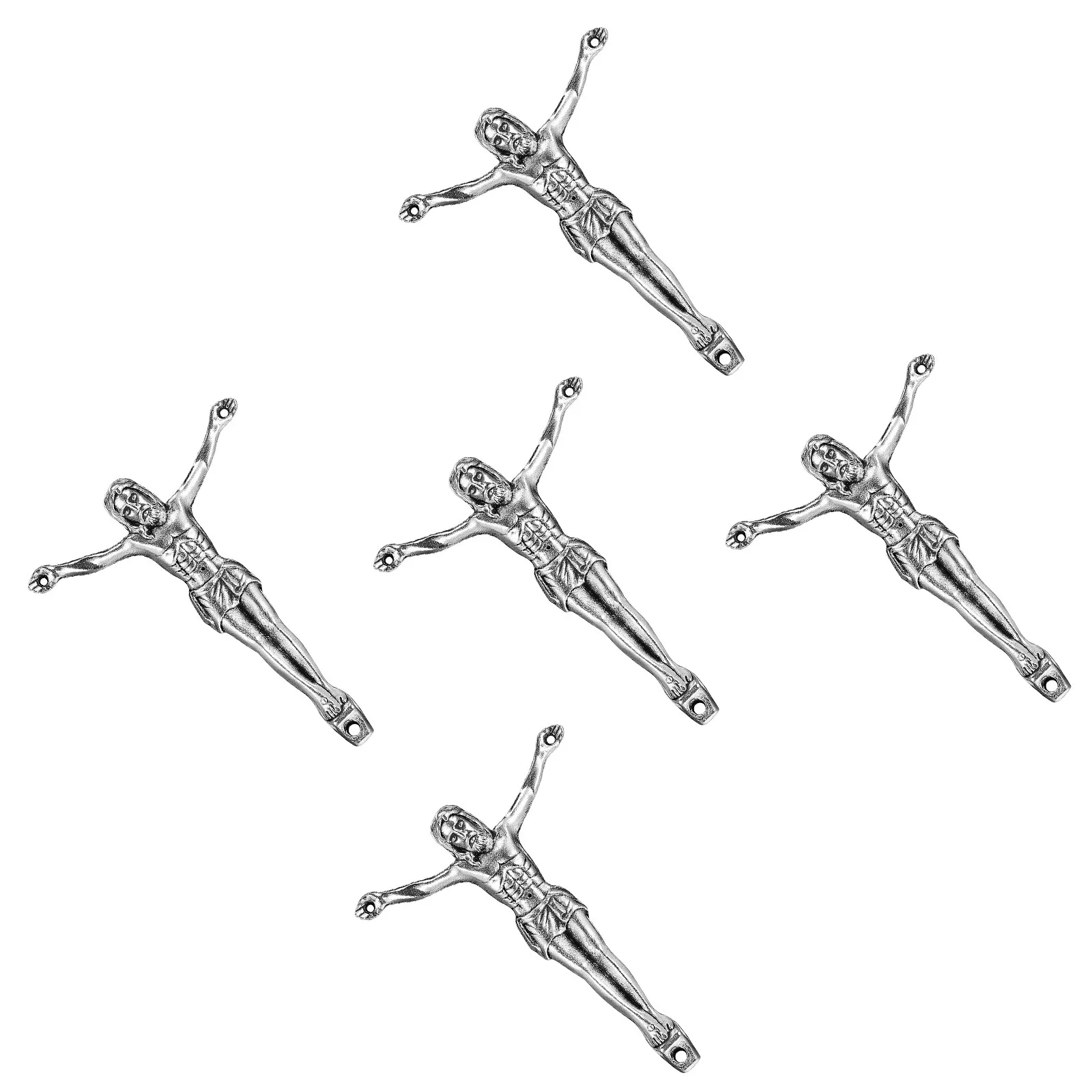 5Pcs Small Silver Jesus Corpus Metal Sculpture Crucifix DIY Supplies Catholic Religious Wall Decor Jesus Statue Ornament