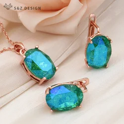 S&Z DESIGN New Fashion 585 Rose Gold Color Egg Shape Oval Crystal Drop Earrings Jewelry Sets For Women Party Pendant Necklace