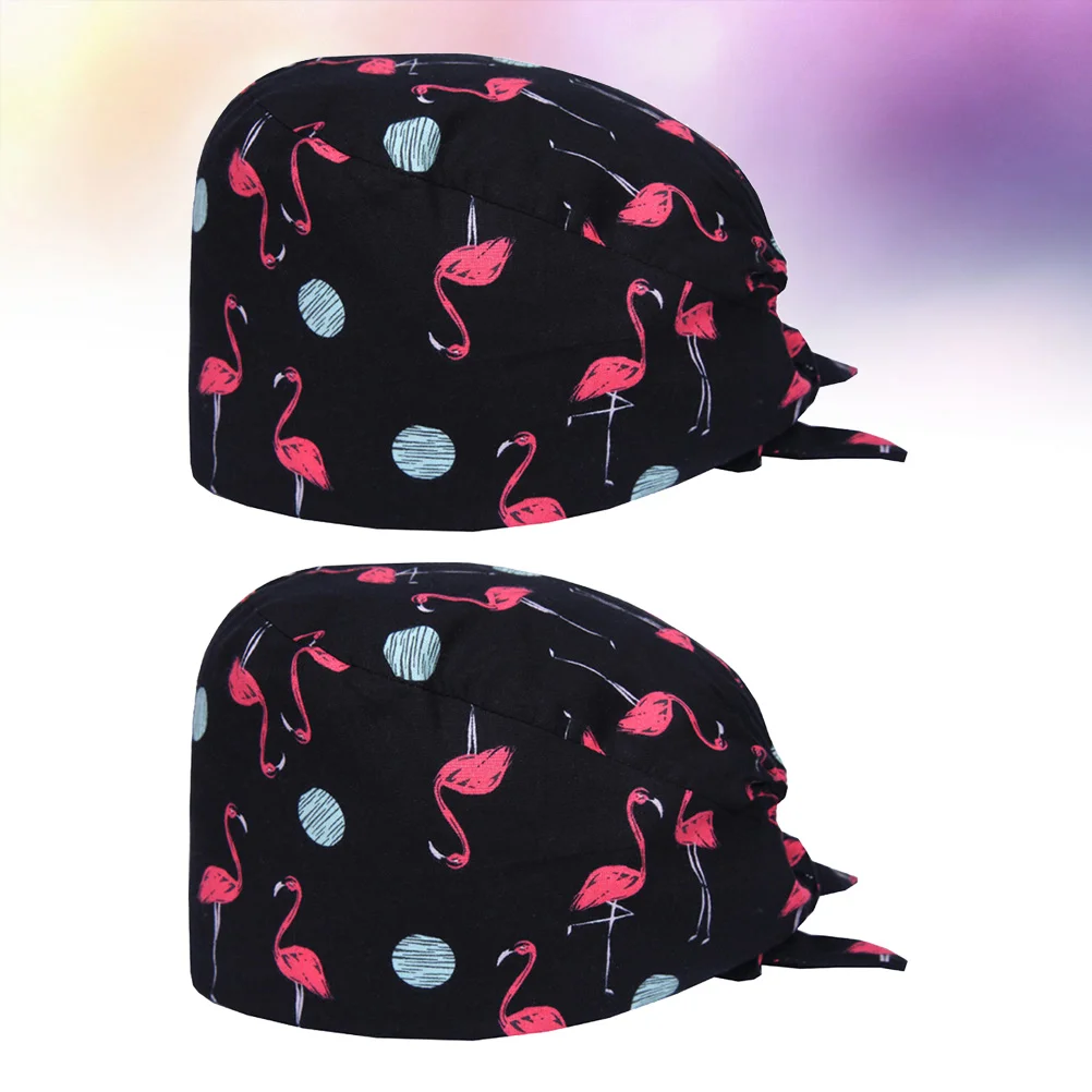 2pcs Cotton Creative Working Cotton Working Hat Flamingo Pattern Hat (Black + Red) printed cap printed cotton cap