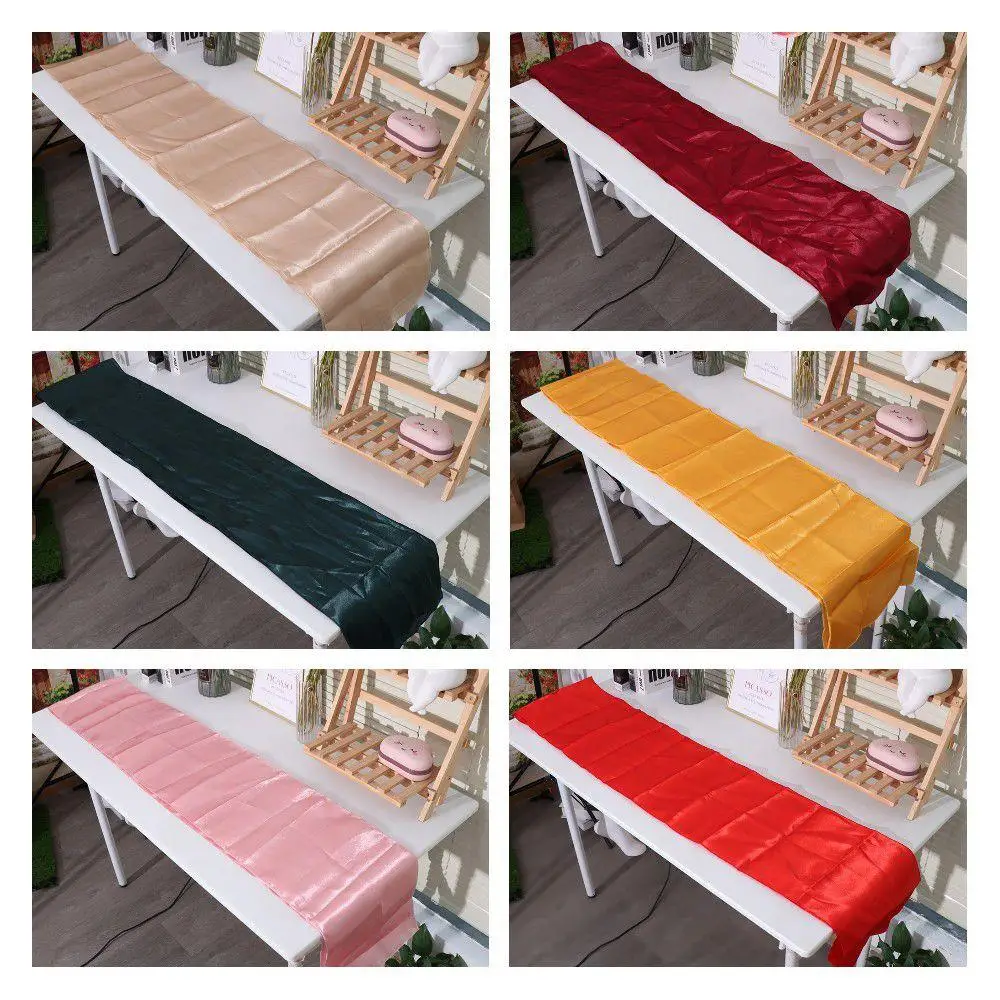 Long Solid Color Satin Table Runner Party Supply Smooth Table Cover 275CM Tablecloth Banquet