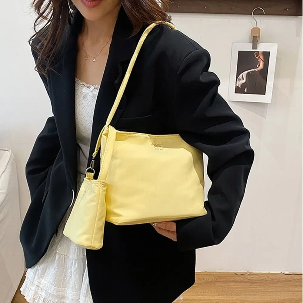 Korean Style Nylon Tote Bag Pure Color Handbag Embroidery Letter Underarm Bag Large Capacity All-match Cloth Shoulder Bag Girls