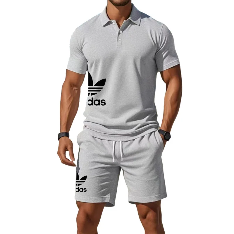 

Men's summer casual suit T-shirt top - two-piece set, including shorts, with a fitted design and gentlemanly style
