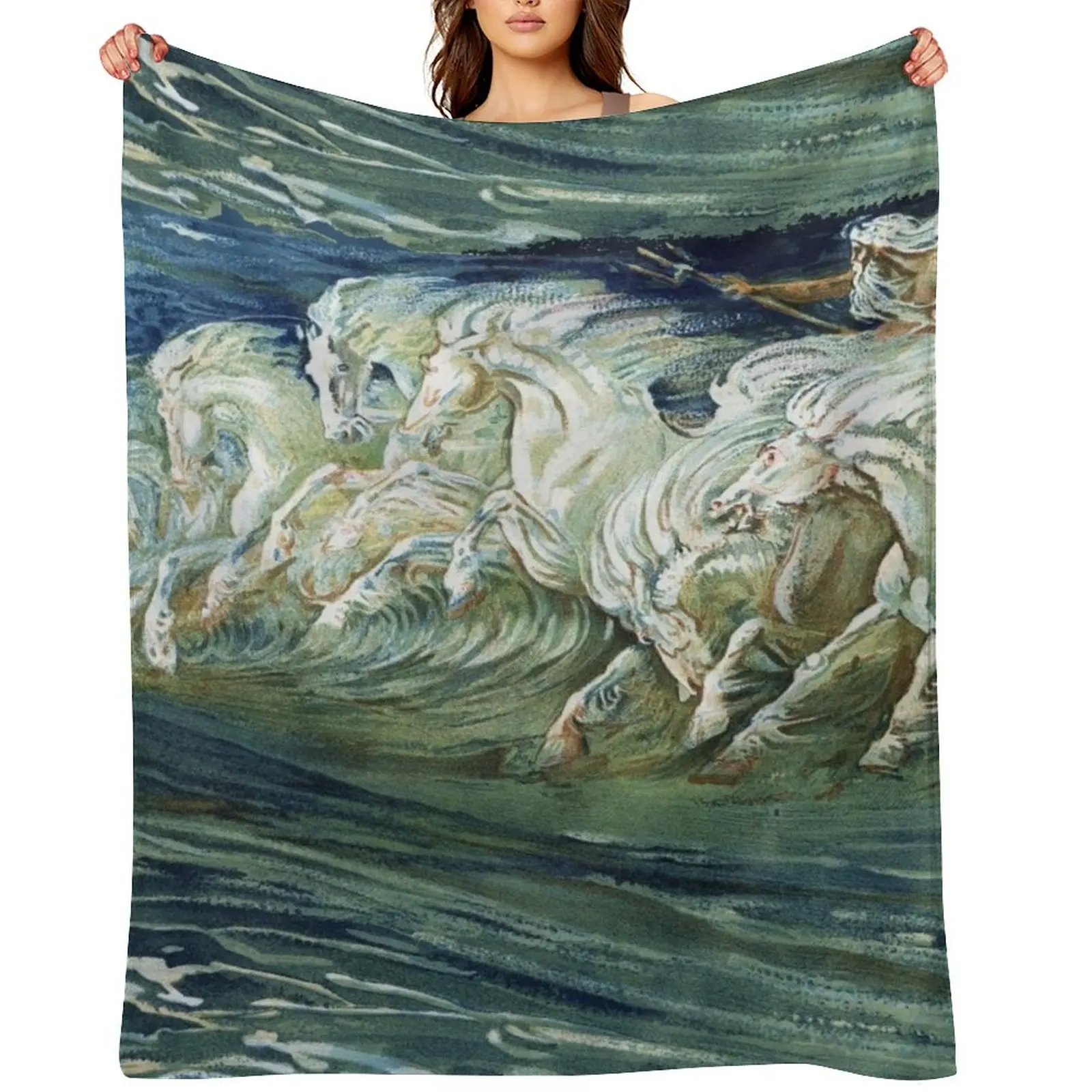 

SEA HORSES OF NEPTUNE AMONG WAVES Throw Blanket Sofa Quilt Furry Flannel Beautifuls Blankets