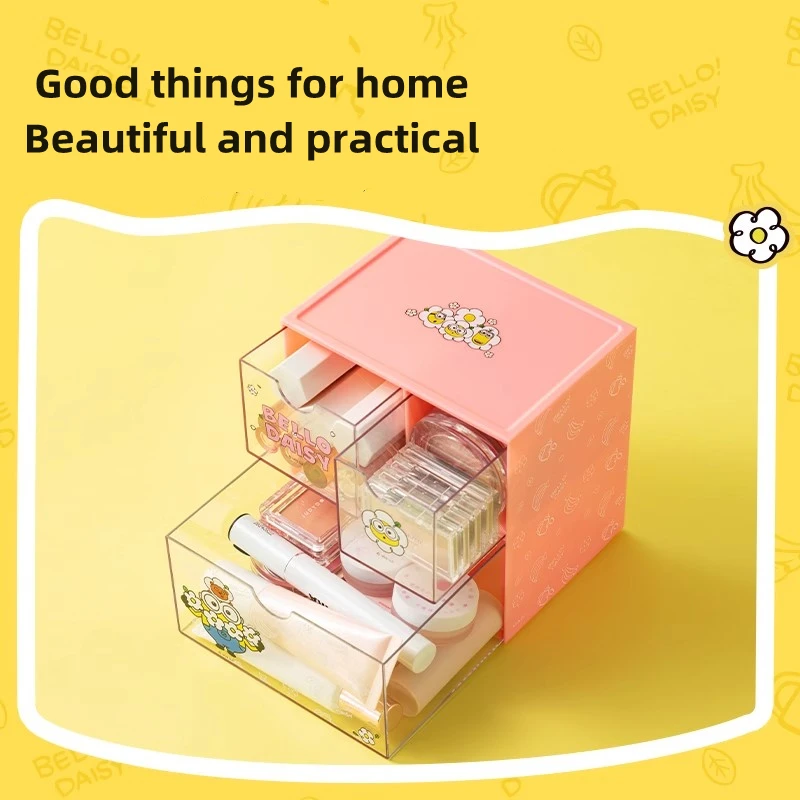 MINISO Flower Flower Minions Series Three-square Grid Storage Box Cartoon Cosmetics Storage Box Children's Toys Birthday Gift