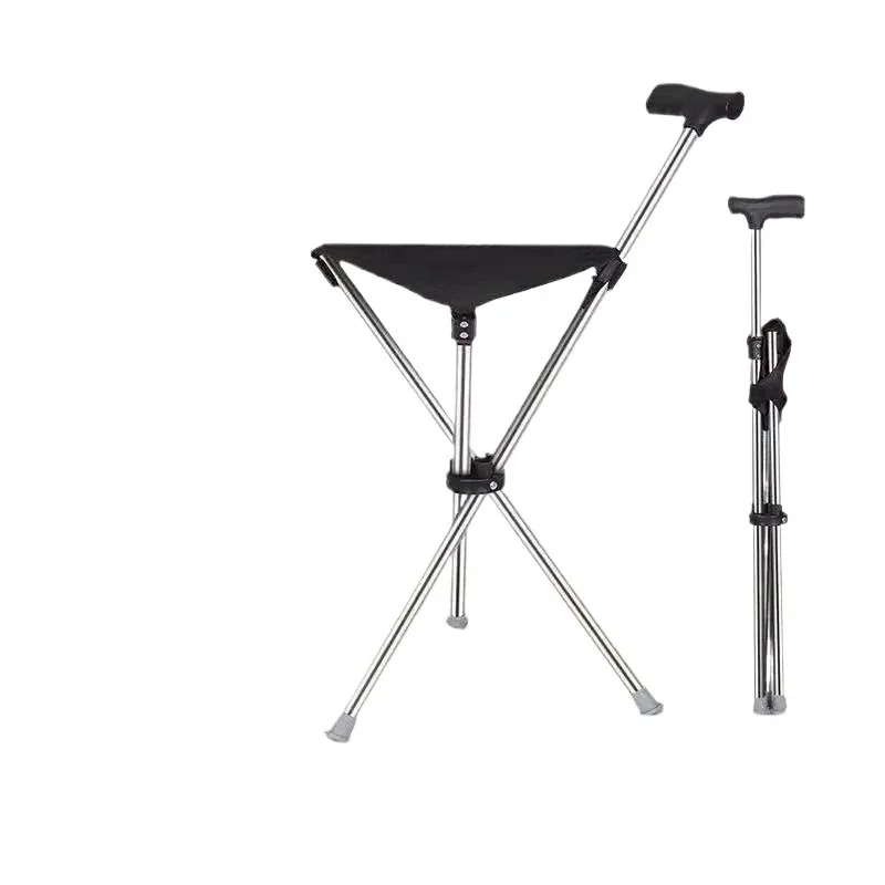 Portable Outdoor Foldable Crutch Chair Elderly Walking Stool Lightweight Mountain Climbing Beach Chairs Walking Stick Furniture