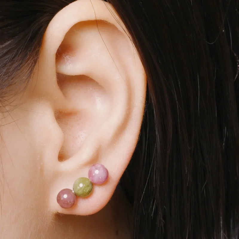 Pure 18K yellow gold earrings Natural tourmaline colorful au750 Original Design wedding party gift for women E1012