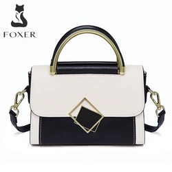 FOXER Lady Contrasting Colors Flap Shoulder Crossbody Bag Women Dating Messenger Bag Brand Split Leather Female Commuter Handbag