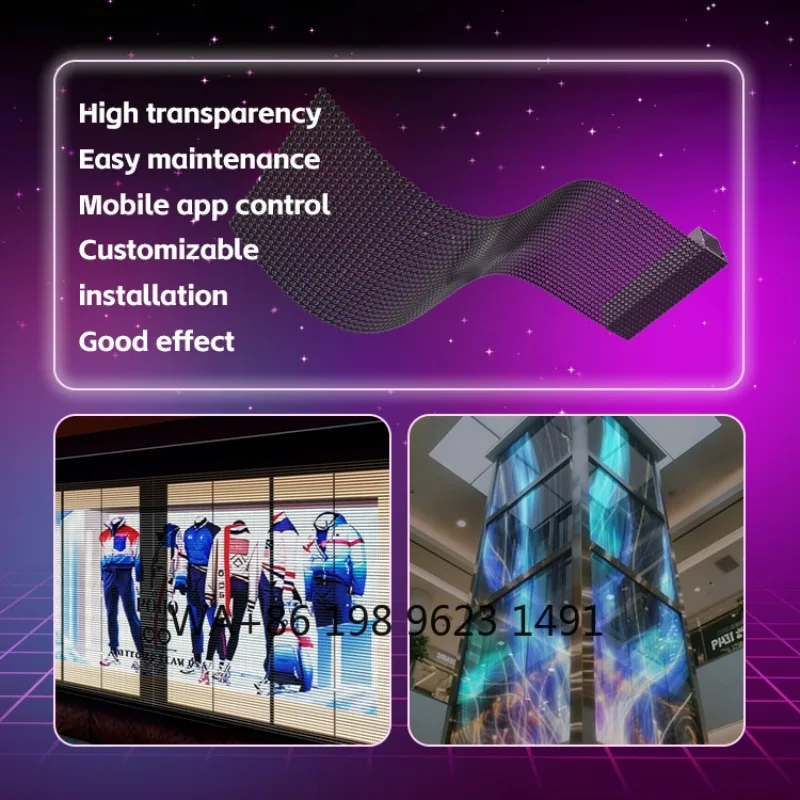 P10 SMD2222 12V Adhesive Flexible LED Film Holographic Screen Glass Window Advertising Digital Signage view 3