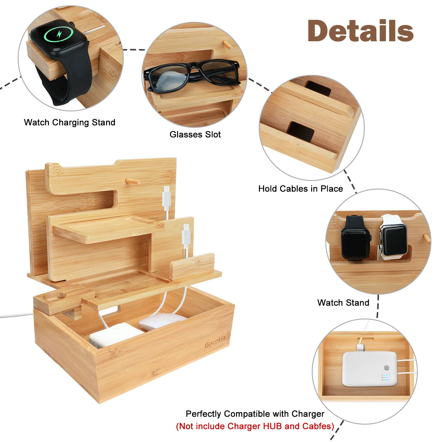 Desktop Bamboo Storage Organizer Phone Stand Eco-Friendly Multi-Function Desk Accessory for Office And Home view 3