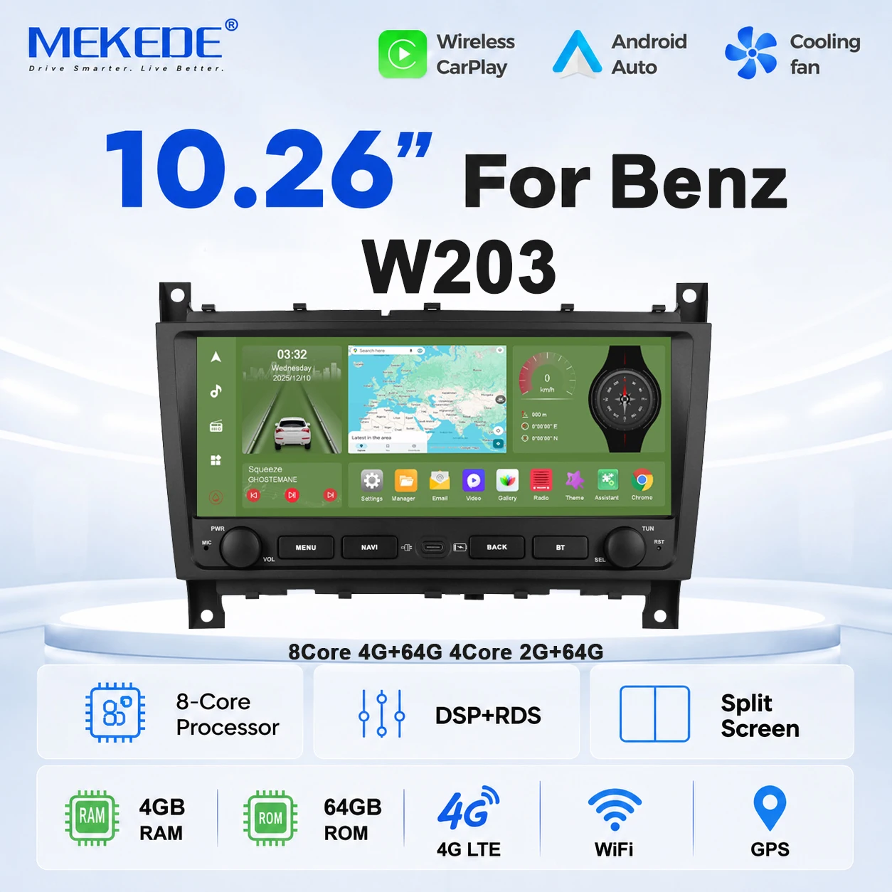 MEKEDE per Mercedes Benz Classe C W203 W209 C180 W219 2004-2011 Autoradio Android Auto Stereo Multimediale GPS Navi Unità Principale Carplay Sistemi Intelligenti Schermo HD 10.26 Pollici 1600*600