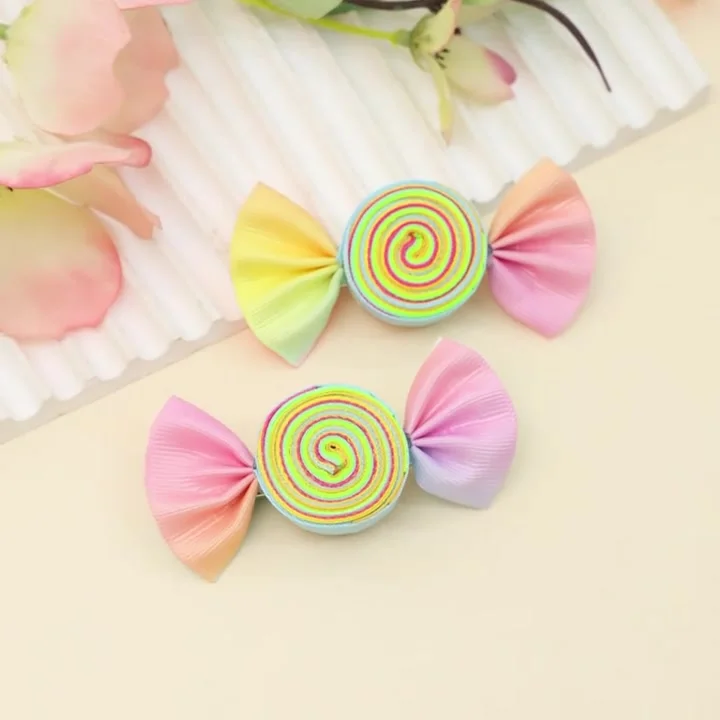 2Pcs Candy Bow Hair Clips Sweet Strawberry Heart Print Hairpins Rainbow Barrette For Girls Kids Children Headwear Accessories