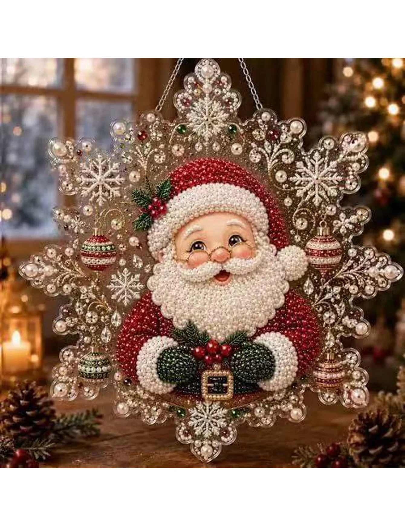 DIY Pearl Diamond Christmas Pendant Set -20 * 20cm Snowflake Shaped Tree Pendant, Handmade Holiday Gift