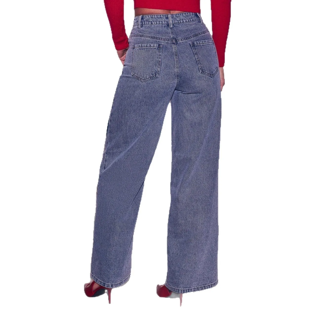 Printed Pants Wide Leg American and European Style with Slight Stretch Edgy Street Regular Thickness High Waist Women Jeans