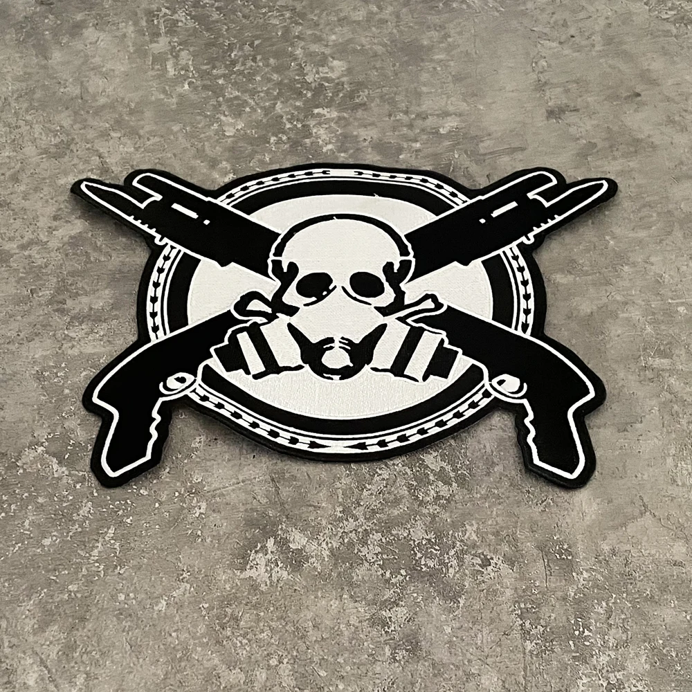 Double Gun Skeleton Embroidery Patch  Motorcycle Rider Personalized Leather Jacket And Vest Clothing Accessories Hand Sewing