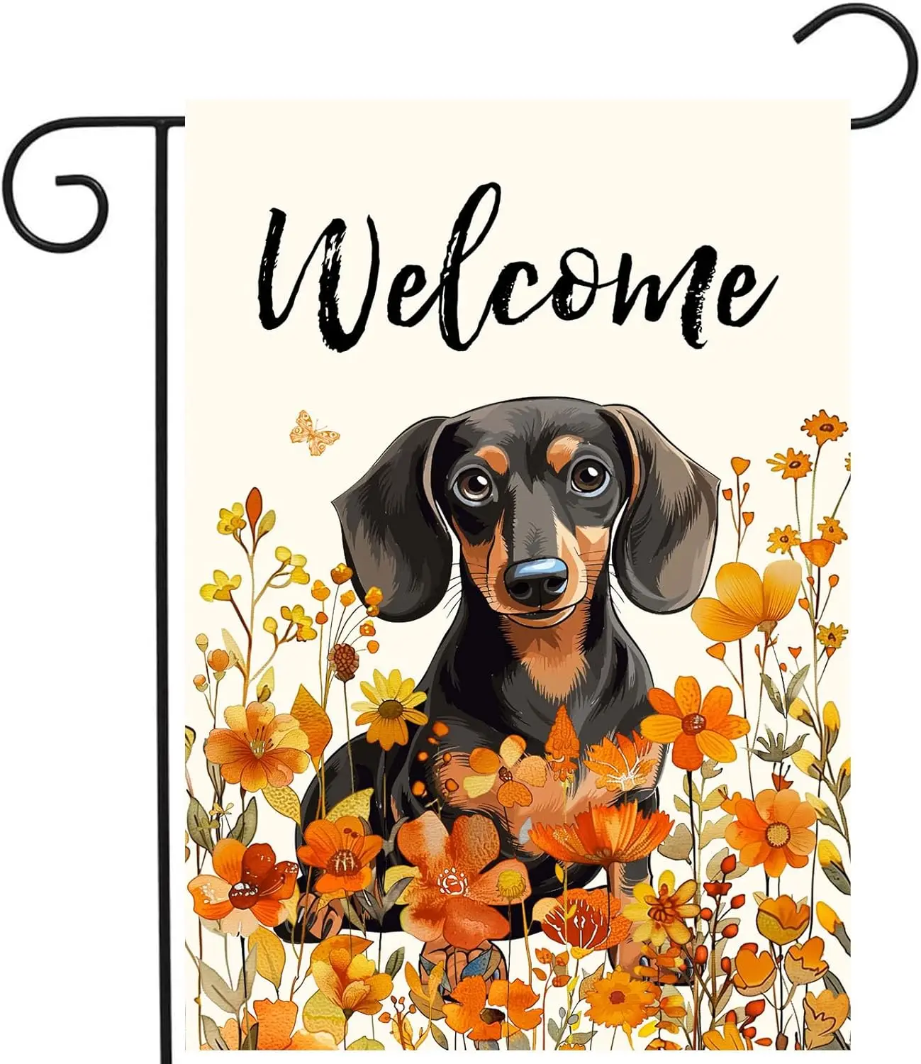 Floral Dachshund Garden Flag Fall Yard Flag Wildflower Dog Garden Flags Orange Autumn Lawn Flags Welcome Thanksgiving Outdoor Fl