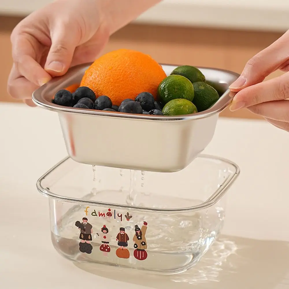 

2 in 1 Fruit Washing Bowl with Strainer Double Layer Thickened Fruit Cleaning Basin Multifunctional One Hand Operation