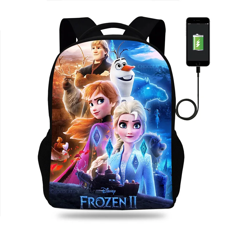 

Disney Frozen Elsa Anna Backpack Boys Girls School Bag Teenager Book Bags Men Women Rucksack USB Travel Knapsack Mochila