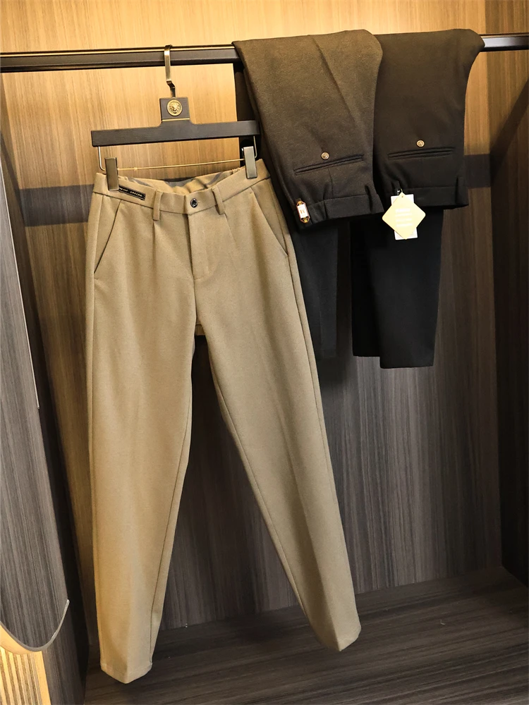 

Briti Sle, мужские повседневные брюки с шерстяной текстурой, прямые модные универсальные брюки для отдыха на осень и зиму, однотонные брюки