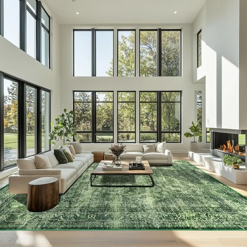 

8x10 ft Washable Area Rug, Non-Slip Soft Boho Green Rug for Indoor & Outdoor Use, Living Room, Bedroom, Dining Room, Patio, Farm