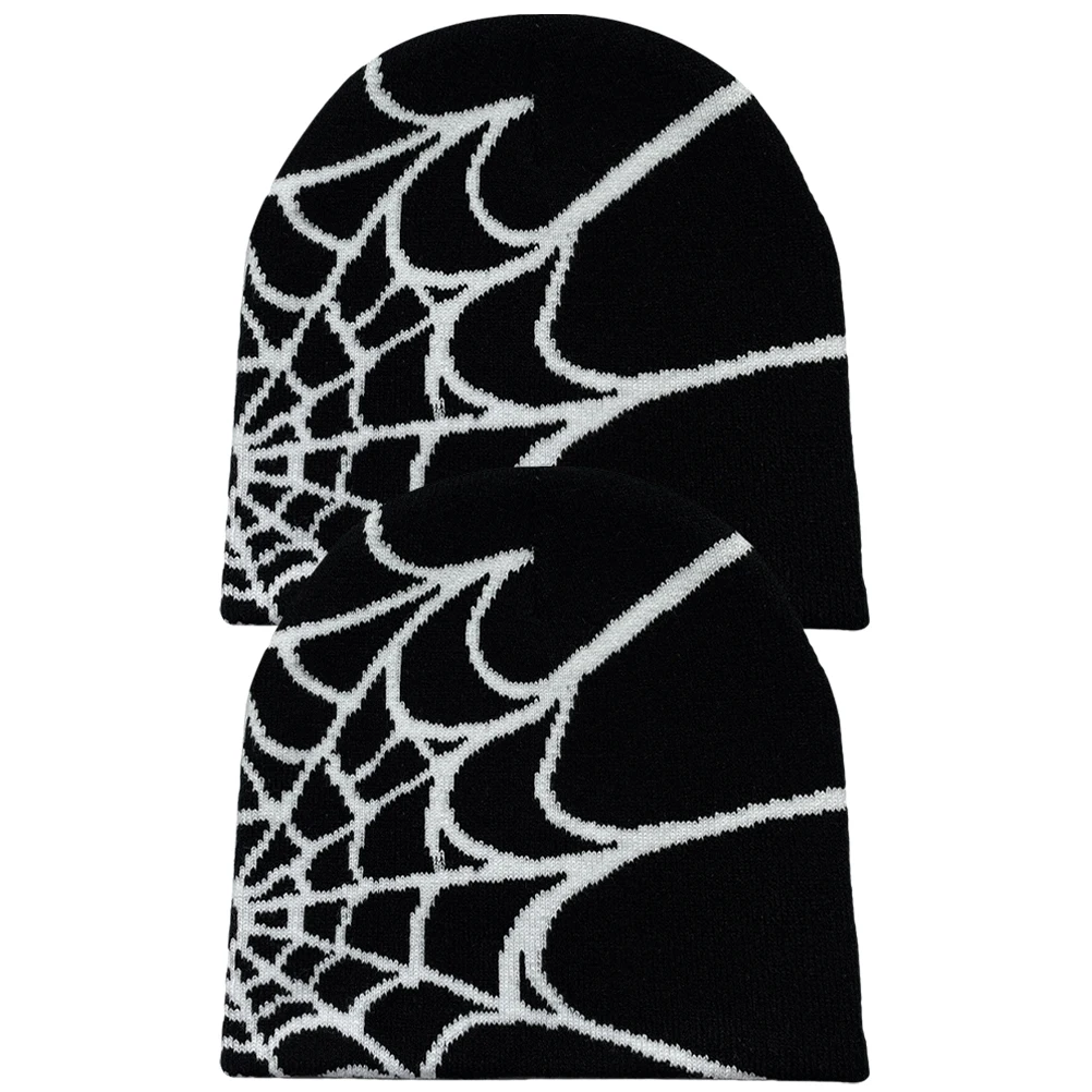 

2pcs Knit Hats Warm Winter Caps for Women Men Unisex Outdoor Spider Web Black Soft Comfortable Stylish Fashionable Safe