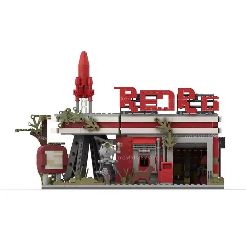 MOC Games Fallouted Red Rocket Modular Gas Station Truck Stop Building Blocks City Architecture Service Station Bricks Toy Gift